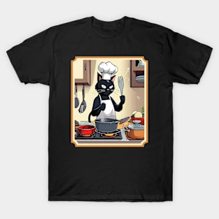 Black cat cooking T-Shirt